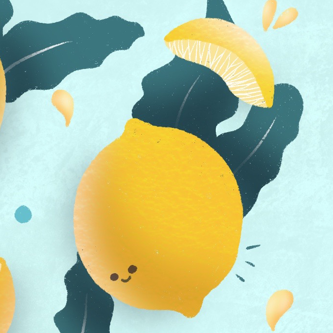 Zoom sur l'illustration représentant des citrons et des feuilles de menthe