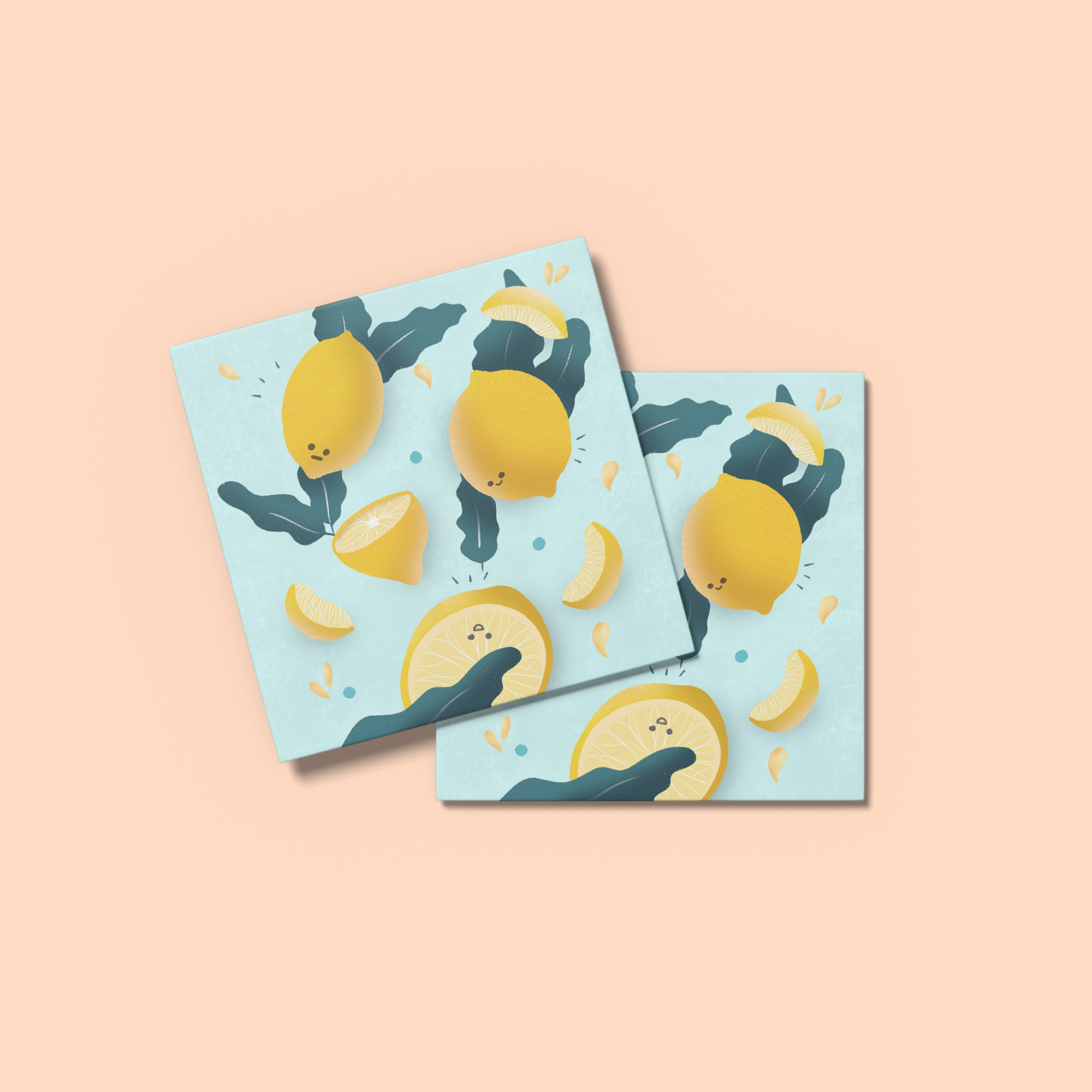 Illustration pour cartes postales intitulée "Lemonade" représentant des citron et des feuilles de menthe