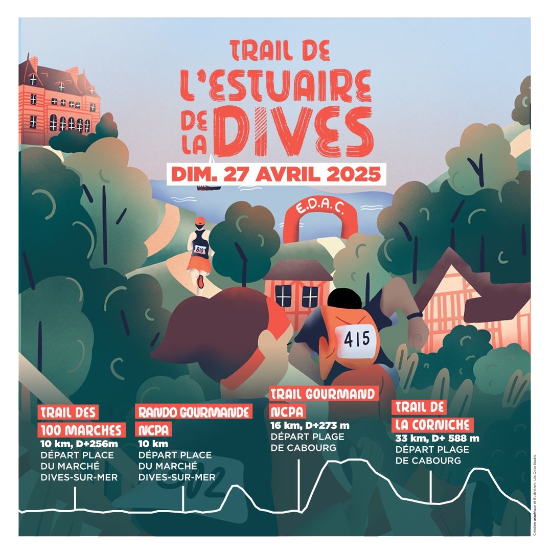 Illustration d'une publication réseaux sociaux pour le Trail de l'Estuaire de la Dives