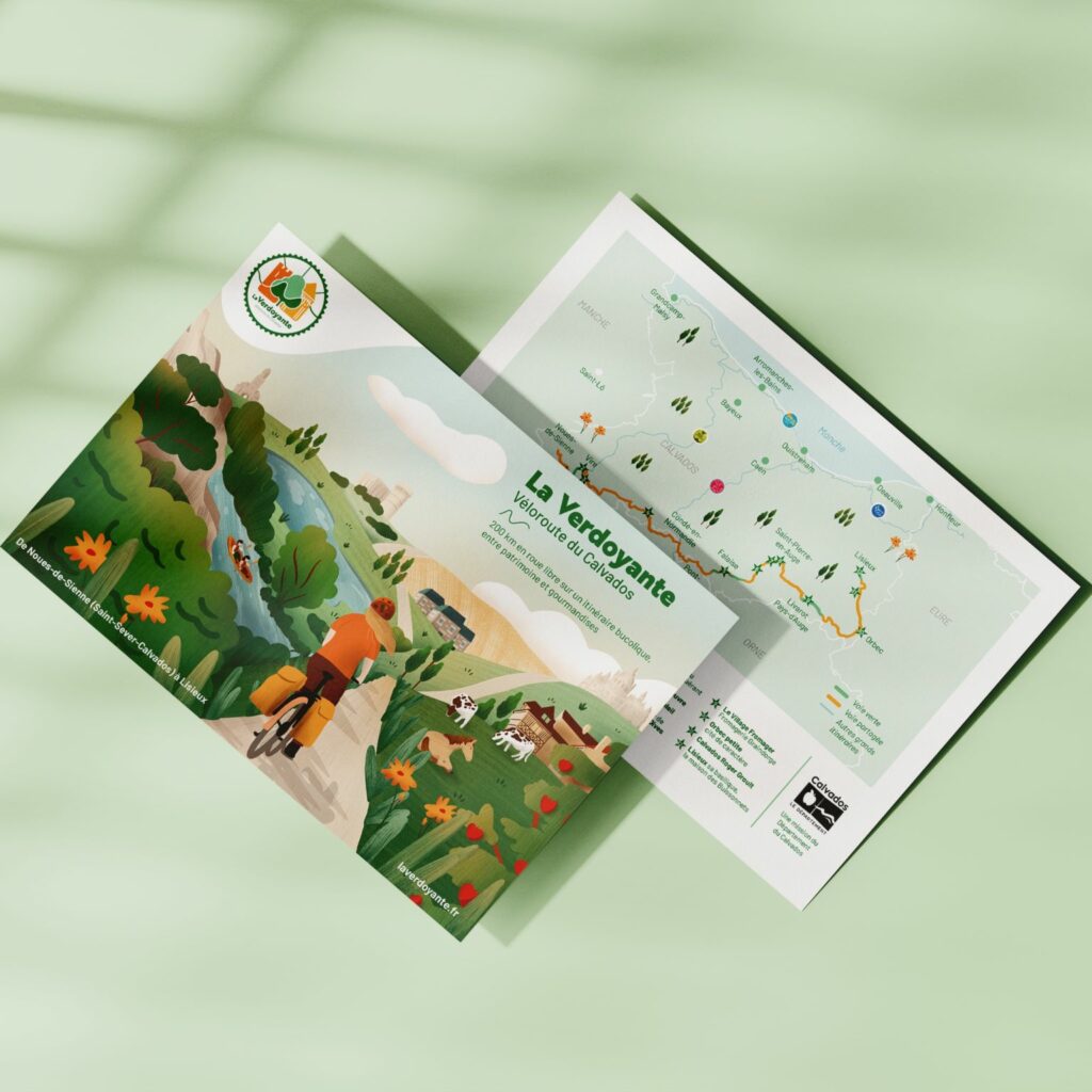Photo du flyer et de la carte illustrée de la Verdoyante