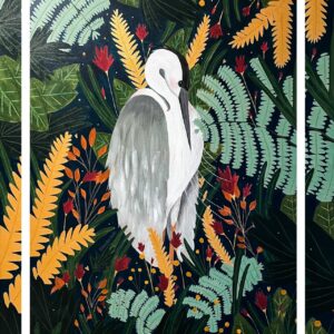 Illustration d'un héron au milieu de la végétation