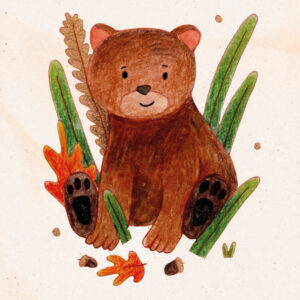 Illustration d'un petit ourson brun à l'aquarelle