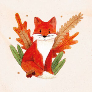 Illustration d'un renard à l'aquarelle et aux crayons
