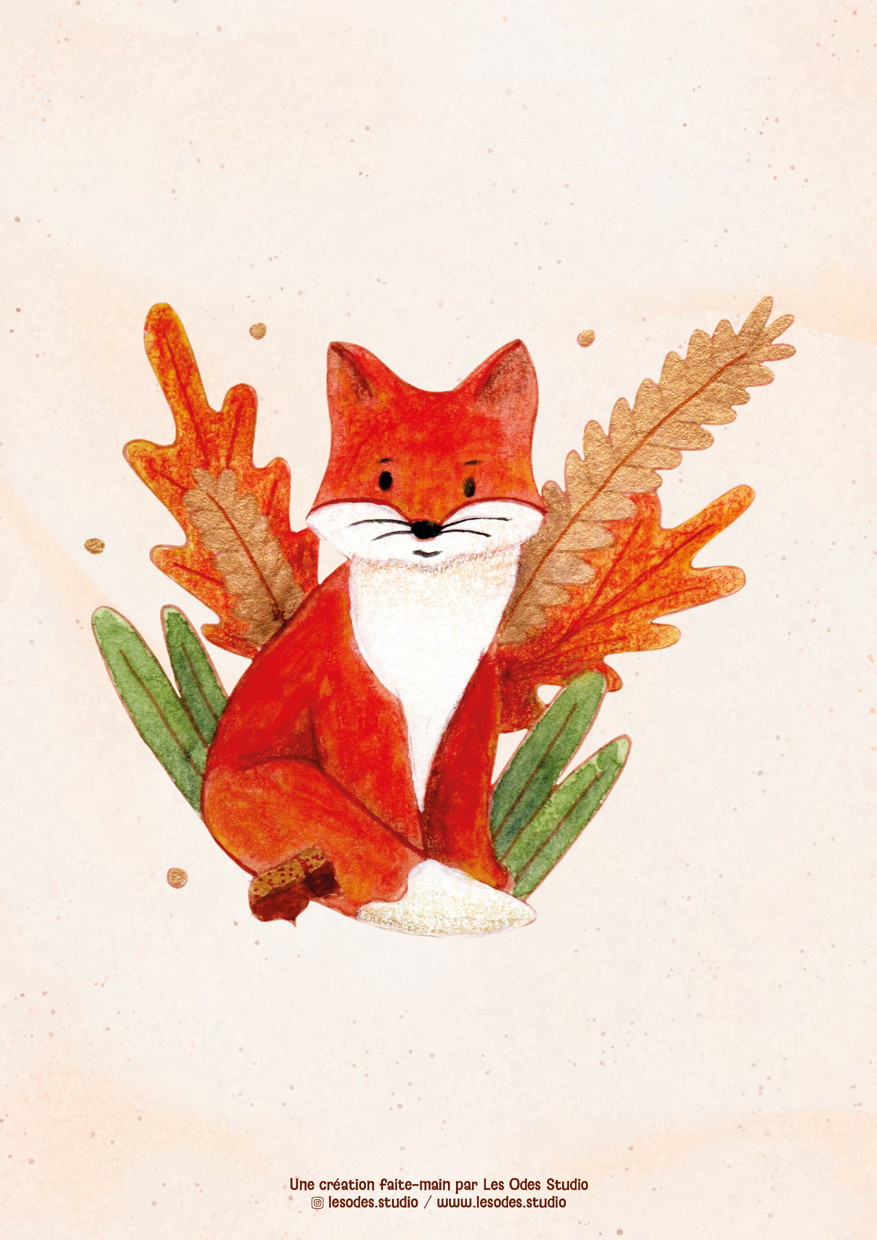 Illustration d'un renard à l'aquarelle et aux crayons